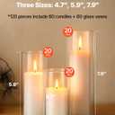 VEVOR Pillar Candles and Glass Vases Set 120 Pcs, Clear Cylinder Hurricane Candle Holders for Wedding Centerpieces, Tall Vase for Table Decor, Wedding Party,Thanksgiving,White (2.56" x 4.7",5.9",7.9")