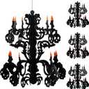 4 Pcs Halloween Haunted House Hanging Decoration Halloween Black Chandelier Decoration Skeleton Bats Spiders Ceiling Hanging Indoor Outdoor Paperboard Wall Decoration Set for Hallowing Supply