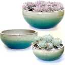 11 Inch 9 Inch 7 Inch Glazed Terracotta Plant Pot Round Ceramic Succulent Planter Pot with Drainage and Mesh Pads Cactus Clay Bonsai Pot Set of 3 (White and Green)