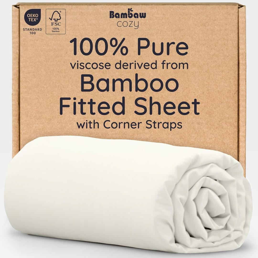 Bambaw 100% Viscose Derived from Bamboo Fitted Sheet Queen Size, 16 Deep Pocket Fitted Queen Sheet Only, Breathable & Cooling Fitted Sheet Queen Size (Ivory)