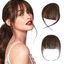 SOFEIYAN Clip in Bangs 100% Real Human Hair Extensions Clip On Wispy Bangs Air Bangs Fringe With Temples Hairpieces Brown Natural Hair Clip in Hair Extension Curved French Bangs for Women Daily Wear