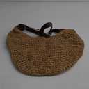 Straw Crossbody Shoulder Bag, Beach Woven Hobo Bags with Adjustable Strap, Large Capacity Straw Crescent Bags (Khaki)