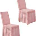 NICEEC Spandex Chair Covers for Dining Chairs Covers Set of 2 Removable Dining Room Chair Covers with Skirt Parson Chair Slipcovers Washable Chair Protector for Kitchen Wedding Banquet(Pink)