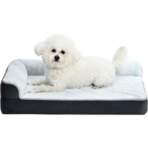 Amazon Basics Washable L-Shaped Dog Bed for Small Dogs, Anti-Slip Pet Sofa Bed for Indoor Dogs, Crate Bed, 30x20x6.5 Inches, Gray, Small