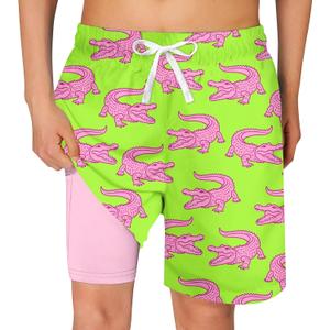 BFUSTYLE Boys Swim Trunks Kid Swim Short with Compression Liner Little Boys Bathing Suit (10-12 Years, B1 Crocodile)