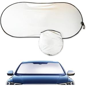 Car Windshield Sun Shade, Reflective Windshield Sunshade with Storage Pouch for UV Rays & Heat Protection, Foldable Sun Blocker Fits Sedan, SUV & Hatchback