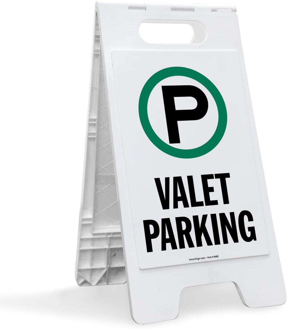 SmartSign 25 x 12 inch Valet Parking Two-Sided Folding Floor Sign, Digitally Printed Plastic, Green, Black & White, Medium Signage