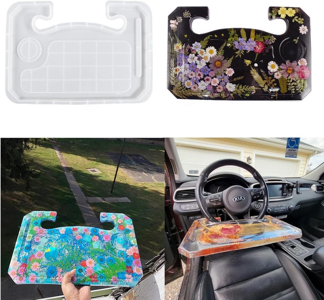 Steering Wheel Tray Resin Molds, DIY Resin Epoxy Casting Craft Car Table Mount Steering Wheel Tray Desk for Laptop & Food