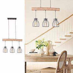 Mcoashin Farmhouse Pendant Lighting Vintage Wooden Chandelier with Metal Cages 3-Light Black Ceiling Hanging Lamp for Dinning Room, Kitchen Island, Restaurant etc. Mcoashin Farmhouse Pendant Lighting Vintage Wooden Chandelier with Metal Cages 3-Light Black Ceiling Hanging Lamp for Dinning Room, Kitchen Island, Restaurant etc.