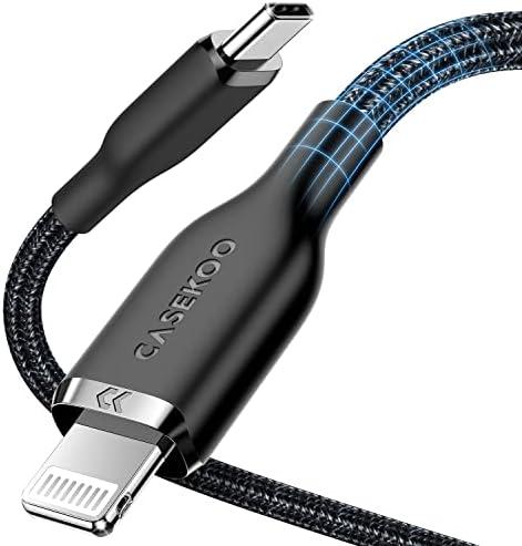 CASEKOO 2024 Upgrade [Fastest and Safest Charging] [Never Break] MFi Certified for iPhone Charger Cord 3 FT, Nylon Braid USB C Cable Lightning Cable for iPhone 14/13/12 Pro Max