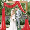 FUHSY Wedding Arch Draping Fabric Red 20FT 2 Panels Chiffon Fabric Drapery Sheer Curtains Wedding Backdrop Elegant Wedding Arch Drapes for Ceremony Ceiling Drape Party Background for Bridal Arbor Swag
