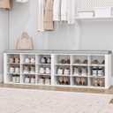 Shoe Storage Bench with Cushion, Entryway Storage Bench with 18 Cubbies, 9.5" Widened Organizer Cabinet, Long Cubby Rack for Living Room, Bedroom, Entryway, White SB25703GY