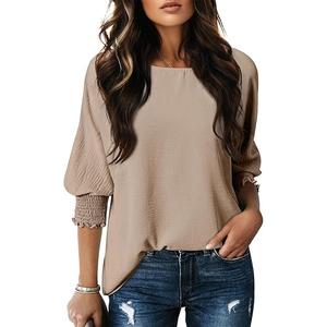 Dokotoo 3/4 Length Sleeve Womens Tops Dressy Casual Blouses Boat Neck Batwing Babydoll Top, Size: Small