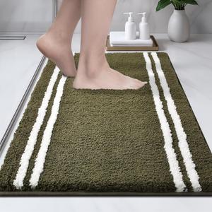 PURRUGS Bathroom Rug Non-Slip Machine Washable 20" x 30", Super Absorbent and Quick Dry Shaggy Microfiber Bath Mat, Extra Soft and Plush Bath Rug for Bathtub, Shower and Sink, Olive Green