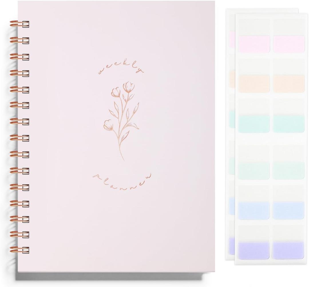 Undated Weekly and Monthly Planner Spiral Bound- Weekly Goals Notebook, To Do List, Habit Tracker Journal, Academic, Aesthetic, Stylish School or Office Supplies (6.1" x 8.4" - Pink)