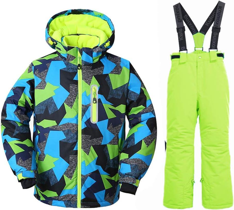 WOWULOVELY Big Boy's 2-Piece Colorblock Snow Pants and Jacket Snowsuit Ski Suit (14Y)
