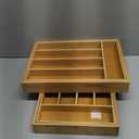 2-Piece Bamboo Silverware Organizer, Expandable Kitchen Drawer Organizer for Cutlery and Utensils, Multifunction Adjustable Bamboo Wood Cutlery Tray in Drawer for Flatware, (Natural)