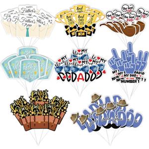 2 x 48Pcs Father's Day Cupcake Toppers Happy Dad Birthday Party Cake Decorations Best Dad Ever Dessert Decor Supplies for Dad Birthday Father's Day Party (8 Design)