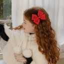 4in Red Ruffled Ribbon Hair Bow Clips,2pc Cute Valentine’s Day New Year Hair Accessories for Girls, Toddlers, Teens,Moms Christmas Stylish Bows for Everyday Special Occasions