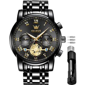 OLEVS Men's Waterproof Watches Stainless Steel Waterproof Chronograph Wrist Watches Luxury Dress White Luminous Big Face Analog Quartz Male Watches (2859Full Black)