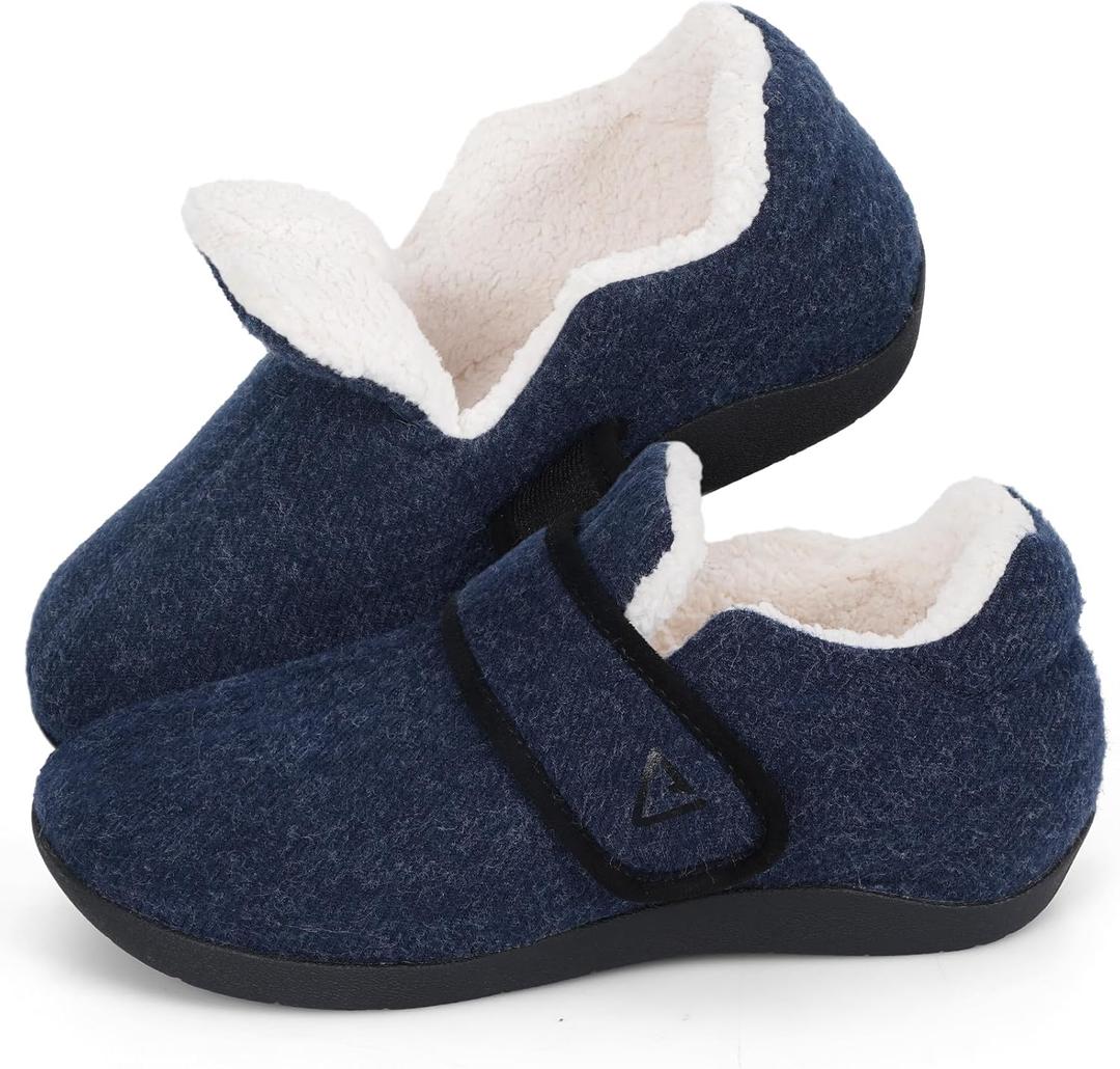 V.Step Orthopedic Slipper with Arch Support for Women MenWide Slip on House Shoes for Plantar Fasciitis Pain Relief Adjustable Strap Slipper with Indoor Outdoor Soft Velvety Cotton Lining Moccasin (Blue)