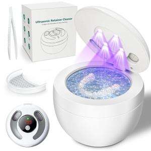 Upgraded Ultrasonic Retainer Cleaner Machine, 45kHz Ultrasonic Dentures Cleaner for Night Guards, Braces, Aligner, Toothbrush, Jewelry and More, 200ML Capacity, White