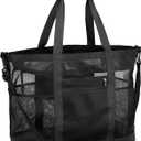 F-color Mesh Beach Bag Family - Large Tote Bag for Cruise Pool Toys Beach Vacation Essentials (X-Large, Water-resistant Bottom, Black Handle With Cushion)