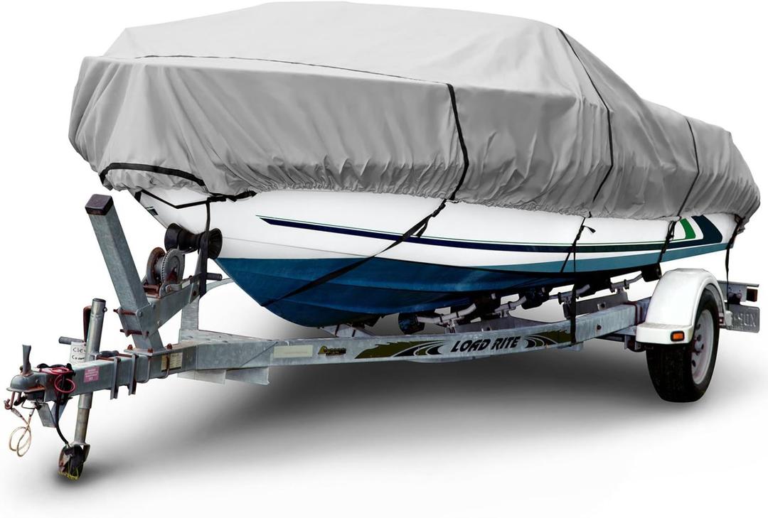 Budge B-601-X6 600 Denier V-Hull Runabout Boat Cover Gray 20' - 22' Long, 106" Beam Width Waterproof, UV Resistant (20'-22' Long (Beam Width Up to 106"))