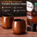 LUXULISH Charred Wooden Bourbon Drinking Glass, Include 3 Ice Whiskey Rocks, Old Fashioned Wood Whiskey Cup Tumblers, for Men, Dad, Husband, Brother, Friends, Charred-regular