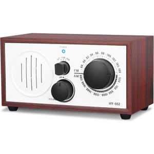 Vintage Wood AM FM Bluetooth Speaker Radio Plug in Wall, Elegant and Retro Design, Old Fashion Radio Bluetooth Speaker with Aux in, Headphone Jack for Home, Office, Kitchen, Gift