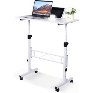 KLSMYHOKI Standing Desk Adjustable Height, Mobile Stand Up Desk with Wheels Small Computer Desk Rolling Desk, Portable Laptop Desk White Standing Table Home Office Desks 16"x31.5" Height 27"-43.5"