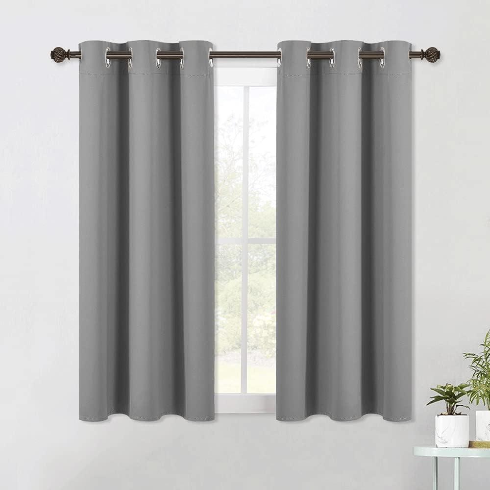 NICETOWN Bedroom Curtains Blackout Drapery Panels, Three Pass Microfiber Thermal Insulated Solid Ring Top Blackout Window Curtains / Drapes for Small Window (2 Panels, W42" X L54", Silver Grey)