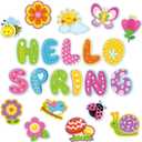 Hello Spring Cut-Outs Spring Flower Cut Outs Bulletin Board Decoration with 100 Pcs Glue Points for School Classroom Game Party Supplies (Spring Style, 44 Pcs)
