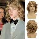 Sallcks Mens Short Blonde Curly Wavy Wig Shoulder Length Synthetic Hair Wig for 90s Cosplay Party Halloween Daily Wear