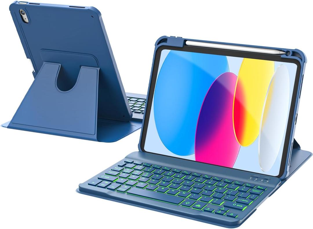 RAYMCRAFT for iPad 11th(A16, 2025)/10th Generation Case with Keyboard, 360 Rotatable Case & Detachable Backlit Keyboard, Precision Cutouts and Pen Holder for iPad A16 11''/10th 10.9'', Navy Blue