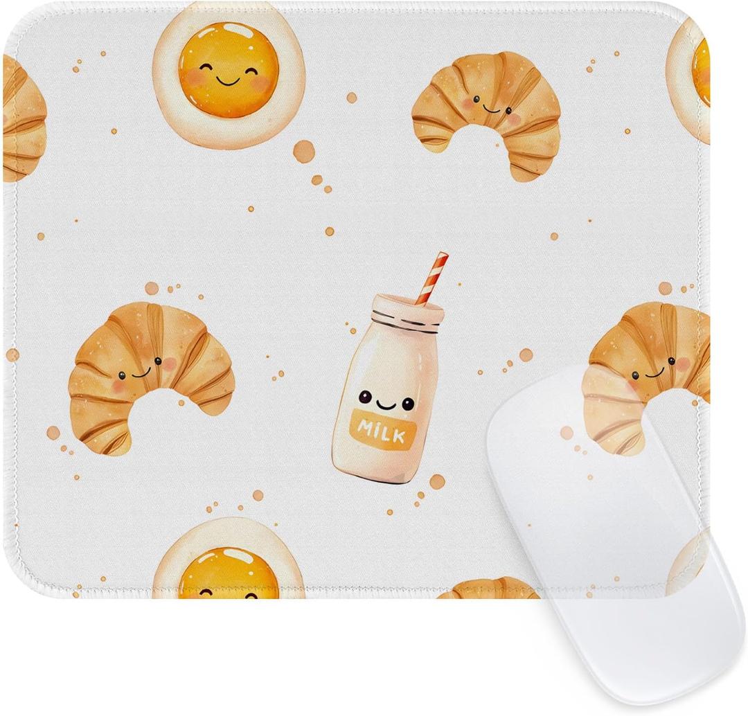Seorsok Cute Milk & Egg Patterns Mouse Mat,Premium Textured Mouse Pads for Office Laptop,Washable Square Cute Mousepads with Extended Stitched Edges Non Slip Rubber Base 9.5"x7.8"x0.12" Inch,White