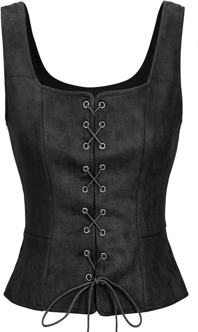 American Trends Women Pirate Renaissance Vest Cosplay Costume Waistcoat Halloween Steampunk Gothic Medieval Bodice (Small, Black)