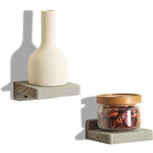 Freezing point Small Floating Shelf for Wall Set of 2 Natural Wood 4Inch Mini Wall Shelves Decor Plant Display Mounted Kitchen Bathroom Bedroom Corner Decorative Storage Tiny Stand New Grey (44)