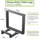 Upgraded 2 Tier Coffee Table Legs, Square Metal 16 Inch Height 18 inch Width, Heavy Duty Bench & DIY Side Table Legs Set of 2