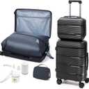 Vacuum Suitcase Carry On Luggage with Vacuum Compression, Airline Approved 20 inch Travel Luggage with Spinner Wheels, TSA Lock, Beauty Case, Toiletry Bag, Air Pump (Black)