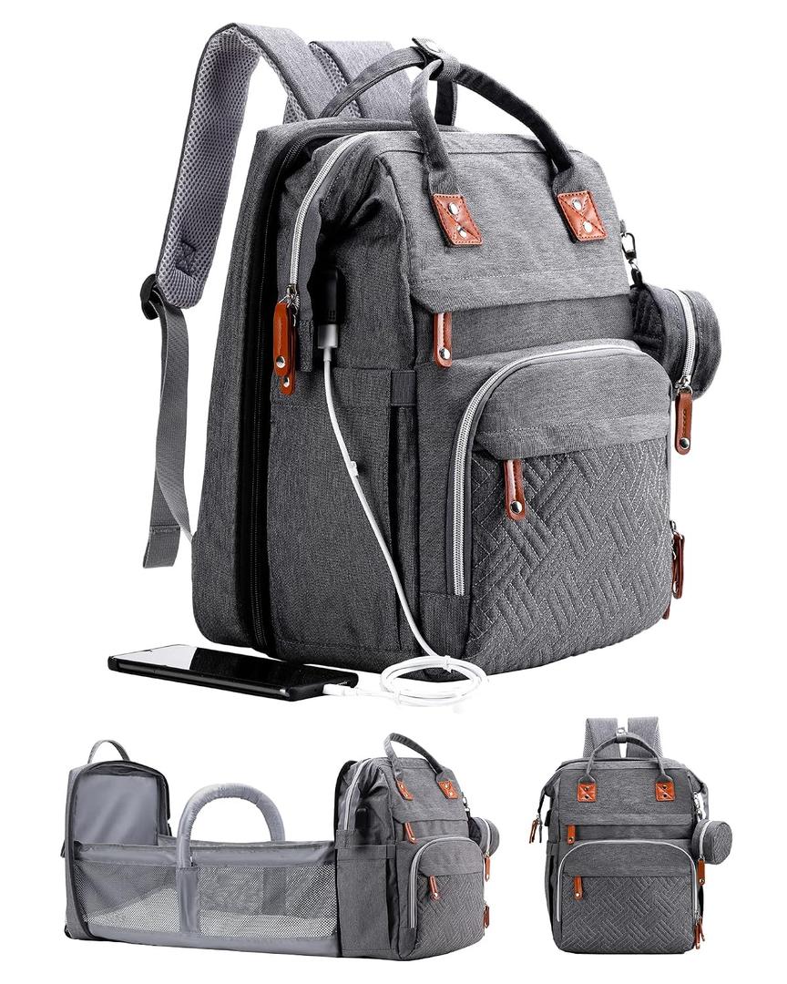 ISMGN Diaper Bag Backpack with Changing Station, Extra Large Diaper Bag, Multifunctional Diaper Bag, Baby Bag, Deep Gray
