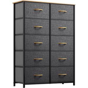 YITAHOME 10 Drawers Dresser - Fabric Storage Tower Organizer Unit for Bedroom, Living Room, Hallway, Closets - Sturdy Steel Frame, Wooden Top & Easy Pull Fabric Bins (Dark Gray) (MAYIH0000270MA) (Charcoal Grey)