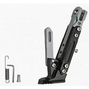 Adjustable CNC Aluminum Motorcycle Kickstand, Universal Anti-Slip Side Stand with Spring & Screws, Adjustable Length Parking Support for Scooter Dirt Pit Bike Electric Bike,（ black）