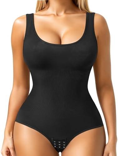 Nebility Womens' Waist Trainer Seamless Round Neck Tummy Control Shapewear Bodysuit M/L