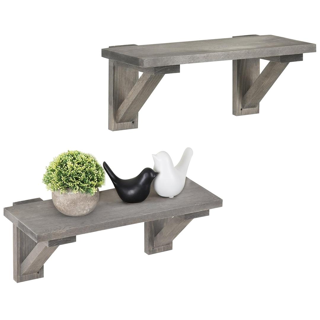 MyGift 17-Inch Rustic Gray Wood Wall-Mounted Shelves, Set of 2