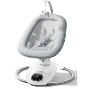 Momcozy CocoSway Baby Swing, Electric Swing for Infants with 180 Rotating Seat, 6 Soothing Sway Motions & 4 Speeds, Remote & Touchscreen, 8 Preset Lullabies, Grey