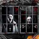 6 x 2Pcs Halloween Window Decorations,Scary Halloween Decorations Curtain Fabric Window Door Cover Horror Decor for Halloween Party Indoor and Outdoor (Witch)