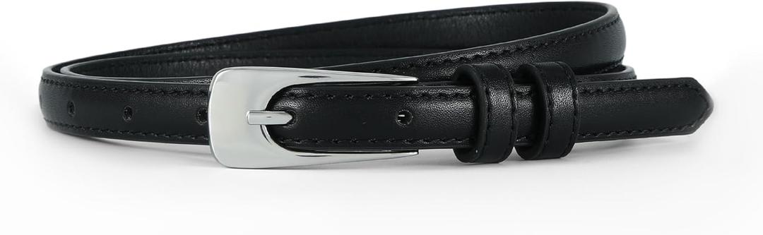 HOTWILL Women Skinny Belts for Jeans Dress Thin Waist Faux Leather Belt with Gold Buckle 0.55" Width (Large: 33"-36" (Pant 12-14))