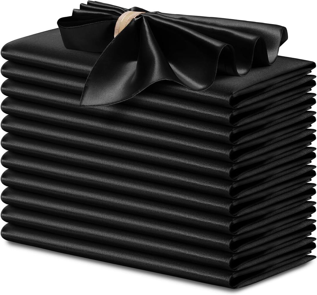 P Pothuiny 12 Pcs Black Satin Napkins 17 x 17 Inches, Square Smooth Wedding Dinner Napkins Silky Satin Cloth Napkins Table Napkins for Banquet Party Restaurant Decor, Thanksgiving, Christmas