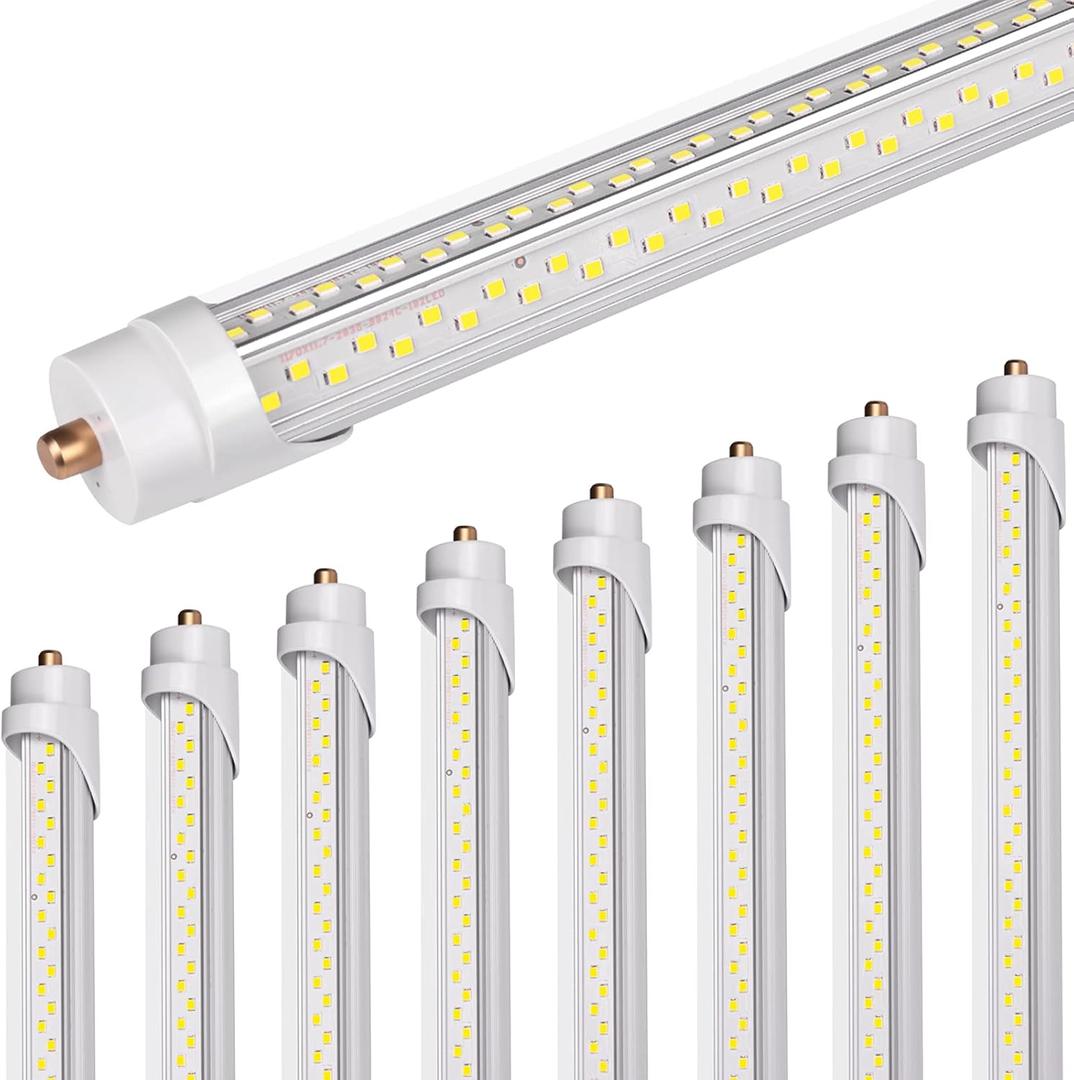 8 Foot LED Bulbs,90W 5000K 12150lm, T8 T10 T12 8ft LED Bulbs Light Replacement, FA8 Single Pin V Shaped LED Tube Light, Clear Cover (8 Pack)
